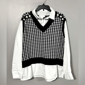 COCOBLEU NWT Houndstooth Twofer Sweater
